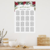 Poster Élégant Poinsettia 16 Tables Mariage CHART DE SIÈG (Cuisine)