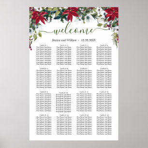 Poster Élégant Poinsettia 16 Tables Mariage CHART DE SIÈG
