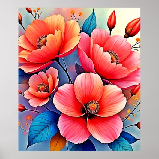 Poster Elegant Poppies: Radiant Nature Art (Devant)