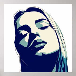 Poster Élégant portrait de femme bleue