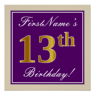 Poster Elégant, pourpre, Faux Gold 13ème anniversaire + N