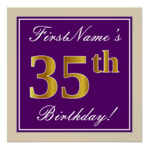 Poster Elégant, pourpre, Faux Gold 35e anniversaire + Nom