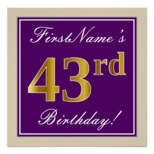 Poster Elégant, pourpre, Faux Gold 43ème anniversaire + N