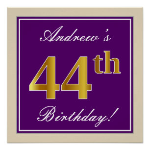 Poster Elégant, pourpre, Faux Gold 44ème anniversaire + N