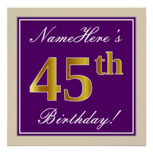 Poster Elégant, pourpre, Faux Gold 45ème anniversaire + N