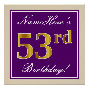 Poster Elégant, pourpre, Faux Gold 53ème anniversaire + N