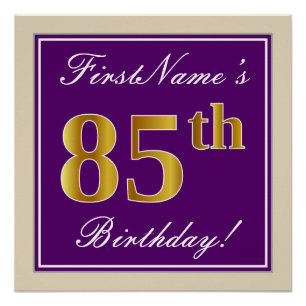 Poster Elégant, pourpre, Faux Gold 85e anniversaire + Nom