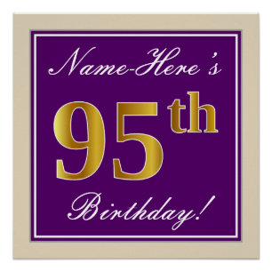 Poster Elégant, pourpre, Faux Gold 95ème anniversaire + N