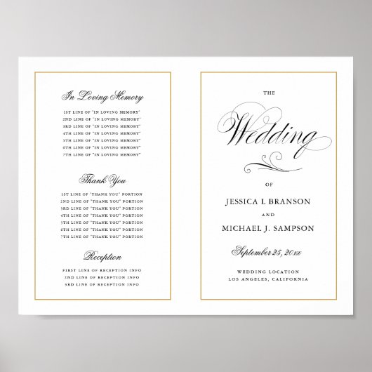 Poster Élégant programme de mariage de script à l'extérie (Devant)