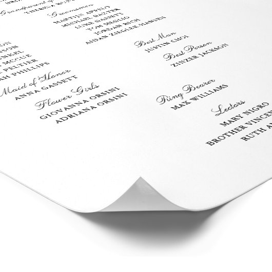 Poster Élégant programme de mariage de script à l'intérie (Coin)