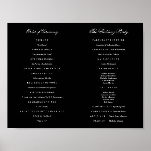 Poster Élégant programme de mariage de script à l'intérie (Devant)