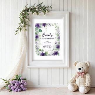 Poster Elegant Purple Garland Floral Baby Newborn Birth