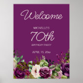Poster Élégant Purple Rose Floral 70e anniversaire (Devant)