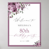 Poster Elegant Purple Roses Any Age Birthday Welcome (Devant)
