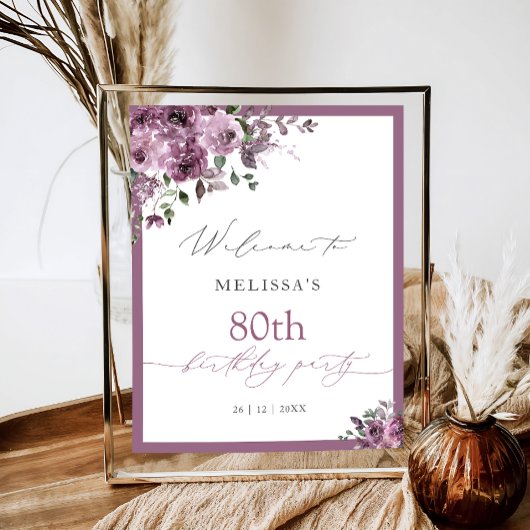 Poster Elegant Purple Roses Any Age Birthday Welcome