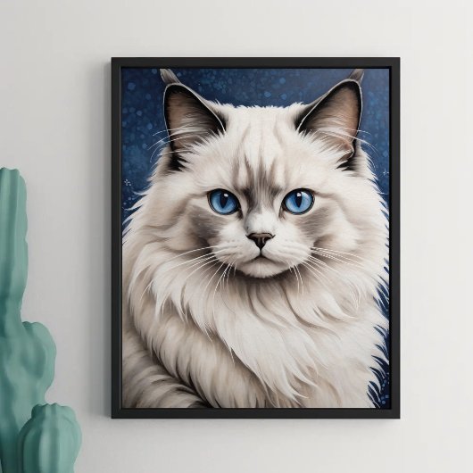 Poster Élégant Ragdoll Chat Portrait Oeil Bleu