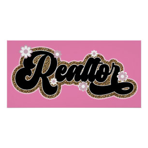 Poster Élégant Realtor Girl Parties scintillant Floral Gl