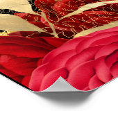 Poster Elegant Red and Gold Flowers Birthday Part Welcome (Coin)