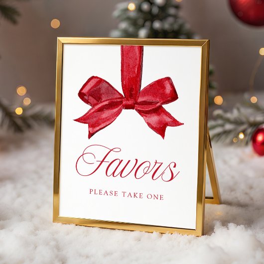Poster Elegant Red Bow Baby Shower Favors Sign