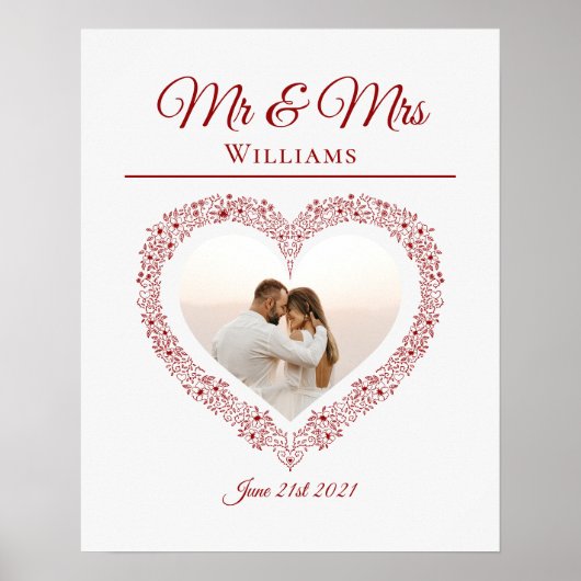 Poster Elegant Red Mr et Mme Valentine's Day Photo Heart (Devant)