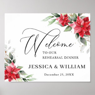 Poster Elegant Red Poinsettia DÎNER DE RÉPÉTITION Bienven