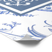 Poster Elegant Regency Bleu signe d'anniversaire fleuri (Coin)