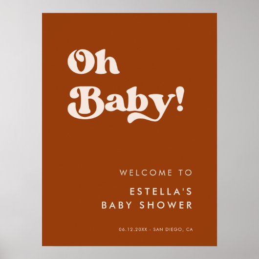 Poster Élégant rétro Burnt Orange Oh Baby (Devant)