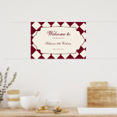 Poster Elegant Retro Checkered Burgundy Wedding Welcome (Cuisine)