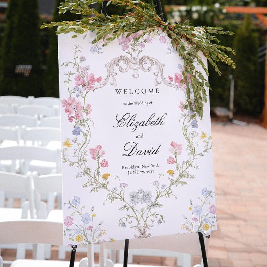Poster Elegant Rococo Floral Crest Wedding Welcome