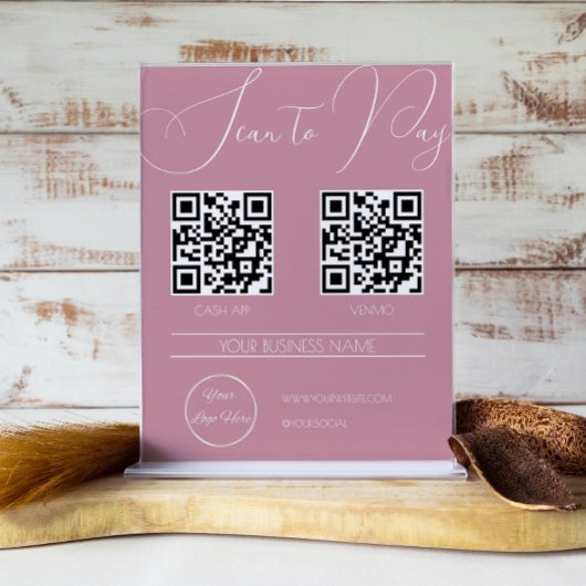 Poster Élégant rose 2 QR code féminin numérisation à paye
