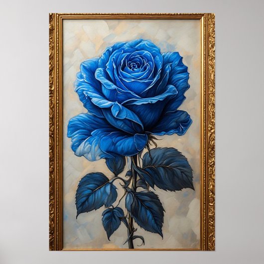 Poster Élégant Rose bleu affiché dans Ornate Gold Frame (Devant)