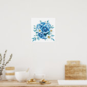 Poster Élégant Rose bleu floral (Cuisine)