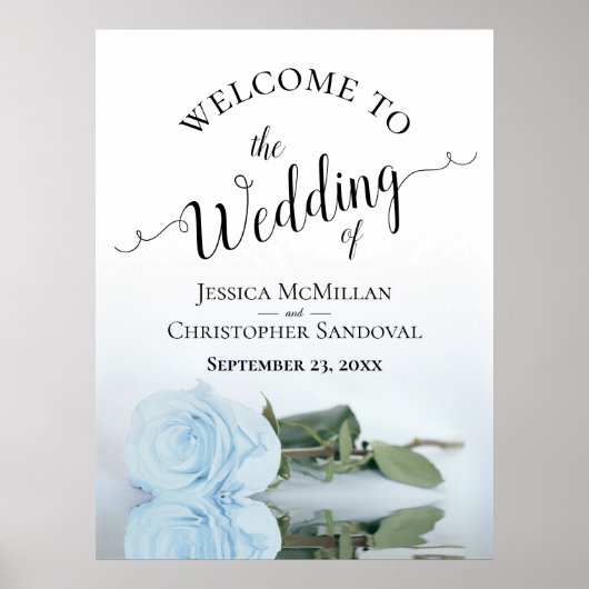 Poster Élégant Rose bleu pâle Mariage de calligraphie Bie (Devant)