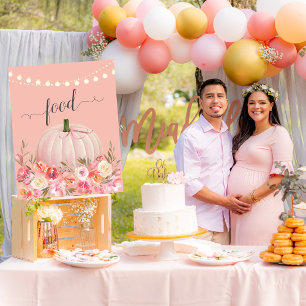 Poster Élégant Rose Citrouille or Baby shower alimentaire