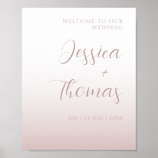 Poster Élégant Rose de calligraphie or Mariage dégradé (Devant)