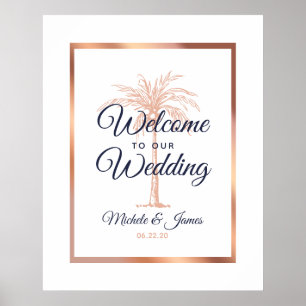 Poster Elégant Rose de la Marine Gold Palm Tree Mariage B