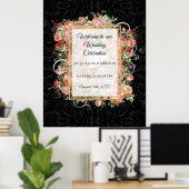 Poster Élégant Rose Floral Blush Black Welcome Mariage (Bureau à domicile)