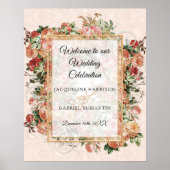 Poster Élégant Rose Floral Blush Gold Welcome Mariage (Devant)