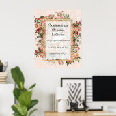 Poster Élégant Rose Floral Blush Gold Welcome Mariage (Bureau à domicile)