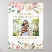 Poster Elégant rose Floral or Mariage photo Bienvenue (Devant)