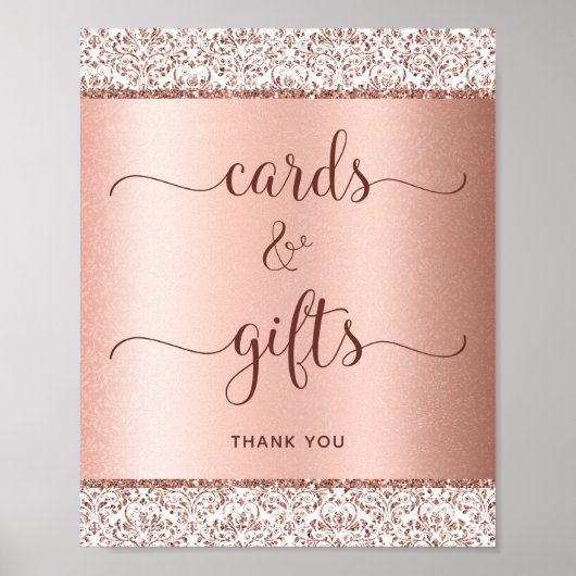 Poster Élégant Rose Gold Calligraphie Cartes de mariage C (Devant)