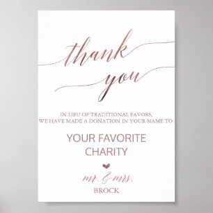 Poster Élégant Rose Gold Calligraphy Dons Favoriser Signe