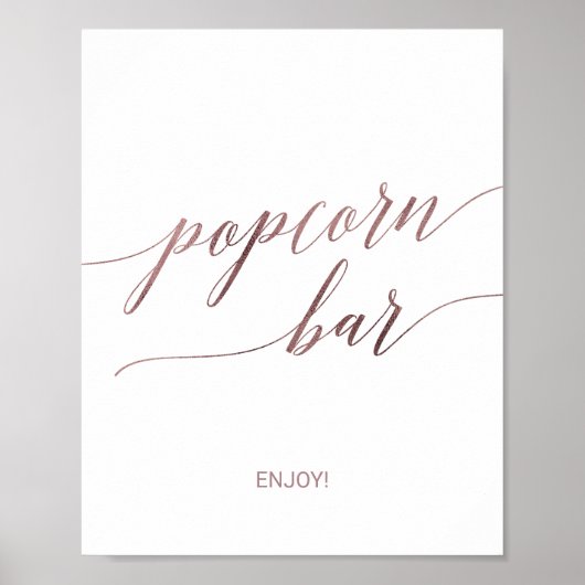 Poster Elegant Rose Gold Calligraphy Popcorn Bar Sign (Devant)