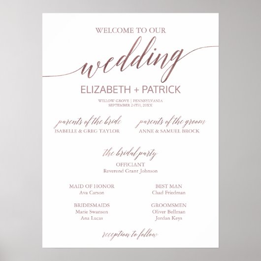 Poster Élégant Rose Gold Calligraphy Sm Wedding Programme (Devant)