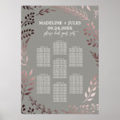Poster Élégant Rose Gold et Grey Mariage Seating Chart (Devant)