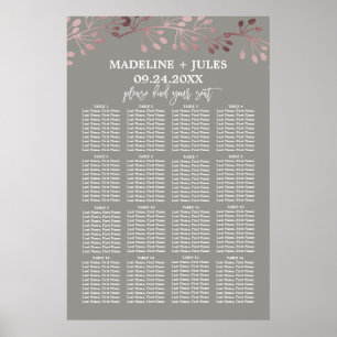 Poster Élégant Rose Gold et Grey Mariage Seating Chart