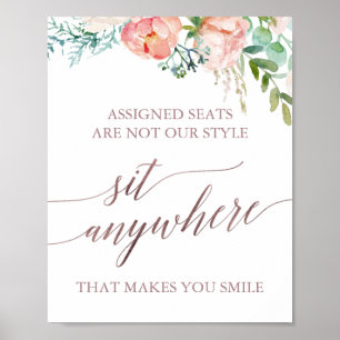Poster Élégant Rose Gold et Peony Sit Anywhere Signal