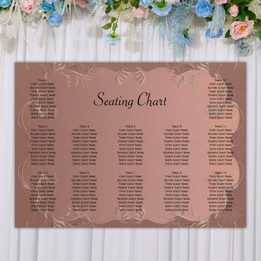 Poster Élégant Rose Gold Mariage Réception Seating Chart