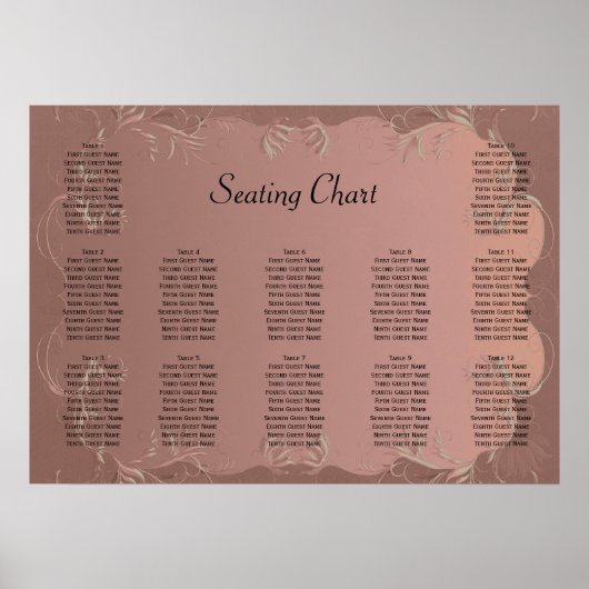 Poster Élégant Rose Gold Mariage Réception Seating Chart (Devant)