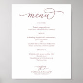 Poster Élégant Rose Gold Script Mariage Menu Signer (Devant)